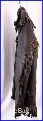 UBER Owatonna Vintage Dark Brown Leather Fringe Western 70s Jacket Coat Women L