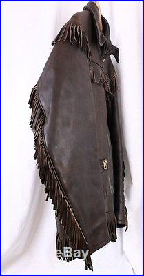 UBER Owatonna Vintage Dark Brown Leather Fringe Western 70s Jacket Coat Women L