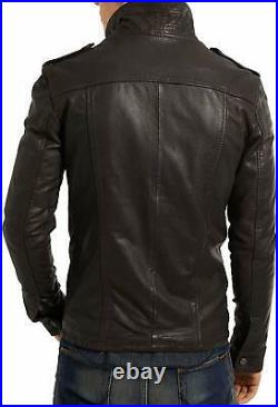URBAN Men Genuine Lambskin High Quality Leather Black Stylish Biker Jacket Coat