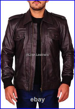 URBAN Men Pocket Genuine Sheepskin Pure Leather Jacket Bomber Western Coat