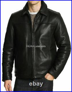 URBAN Men's Genuine Cowhide Pure Leather Jacket Biker Cow Black Coat Collared