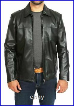 URBAN Men's Genuine Lambskin 100% Leather Jacket Biker Basic Black Collared Coat
