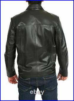 URBAN Men's Genuine Lambskin 100% Leather Jacket Biker Basic Black Collared Coat
