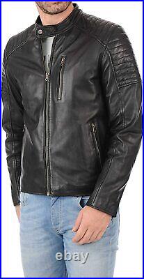 URBAN Men's Lambskin Real Leather Jacket Biker Black Quilted Western Trendy Coat