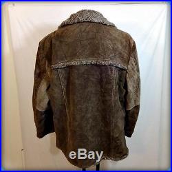 USA Vtg WESTERN Heavy Suede Leather RANCHER JACKET Barn Coat Mens 3XL XXXL Brown