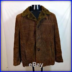 USA Vtg WESTERN Heavy Suede Leather RANCHER JACKET Barn Coat Mens XL 46 Brown