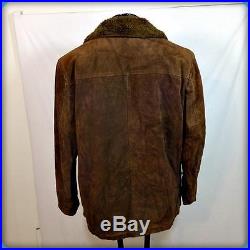 USA Vtg WESTERN Heavy Suede Leather RANCHER JACKET Barn Coat Mens XL 46 Brown