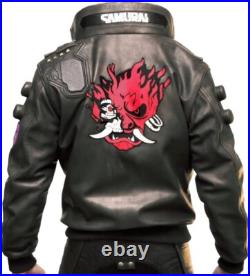 Ultimate Samurai 2077 Embroidered Cosplay Bomber Real Leather Motorcycle Jacket