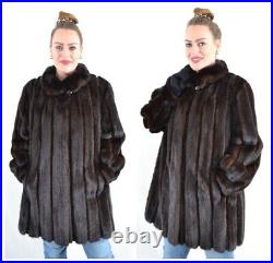 Us4895 Real Mink Fur Jacket Ranch Mink Coat Leather Trim Size 2xl Nerzjacke