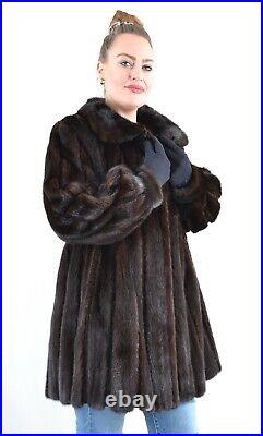 Us4895 Real Mink Fur Jacket Ranch Mink Coat Leather Trim Size 2xl Nerzjacke