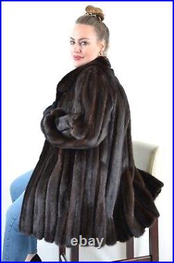 Us4895 Real Mink Fur Jacket Ranch Mink Coat Leather Trim Size 2xl Nerzjacke