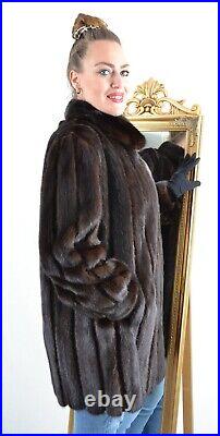 Us4895 Real Mink Fur Jacket Ranch Mink Coat Leather Trim Size 2xl Nerzjacke