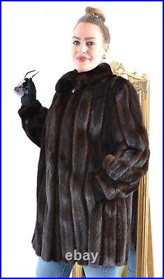 Us4895 Real Mink Fur Jacket Ranch Mink Coat Leather Trim Size 2xl Nerzjacke