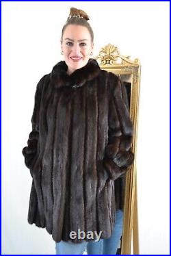 Us4895 Real Mink Fur Jacket Ranch Mink Coat Leather Trim Size 2xl Nerzjacke