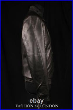 VENOM Mens Jacket Black Perforated Italian Lambskin Leather Summer Bomber Jacket