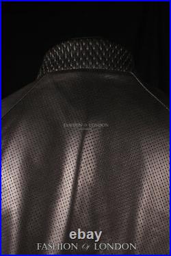 VENOM Mens Jacket Black Perforated Italian Lambskin Leather Summer Bomber Jacket