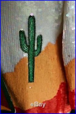 VGT Silk Sequin Beaded Western Blazer Cactus Desert Southwestern Jacket Large