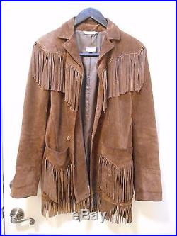 Vintage Polo Western Ralph Lauren Brown Suede Fringe Coat Jacket Mens 38 Rare