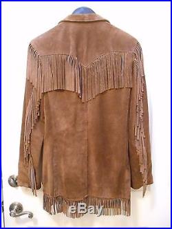 Vintage Polo Western Ralph Lauren Brown Suede Fringe Coat Jacket Mens 38 Rare