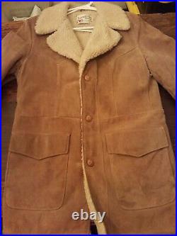 VINTAGE The Leather Shop Sears Suede Ranch Jacket Coat Men 40 Tall Sherpa Lined