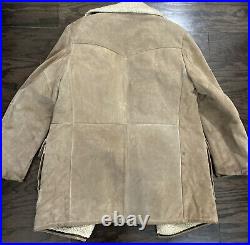 VINTAGE The Leather Shop Sears Suede Ranch Jacket Coat Men 40 Tall Sherpa Lined