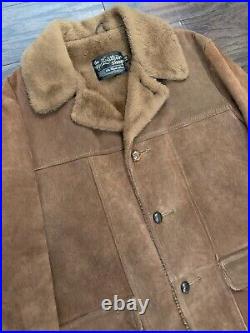 VINTAGE The Leather Shop Sears Suede Ranch Jacket Coat Men 44 Sherpa Lined