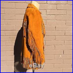 VTG 1970 Western Fringe Jacket Suede Coat Orange Rust Cowboy Rockabilly Hippie
