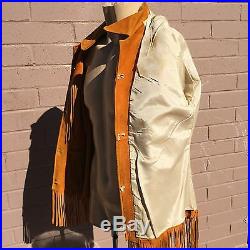 VTG 1970 Western Fringe Jacket Suede Coat Orange Rust Cowboy Rockabilly Hippie