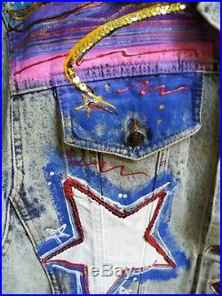 VTG 1980s Sport Deco Hand Painted Denim Western Jacket Cowboy Rodeo Bull Texas