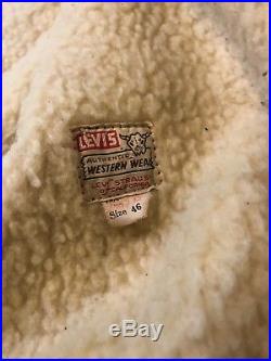 VTG 60s Levis Big E Raw Suede Leather Sherpa Jacket Western Sz 46 XL FINAL PRICE