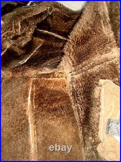 VTG 70S dolly mod hippie WARM Suede Beige Brown shearling COAT JACKET sz10, S