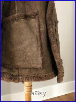 VTG 70s Brown Sheepskin Wool Shearling Marlboro Man Coat Western Hippy Jacket 38