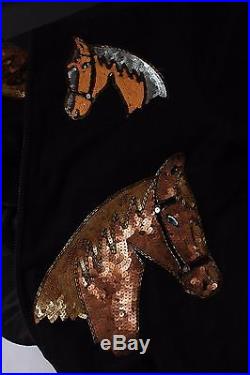 VTG 80's Black Sequin Beaded Horse Horseshoe Western Equestrian Novelty Jacket S