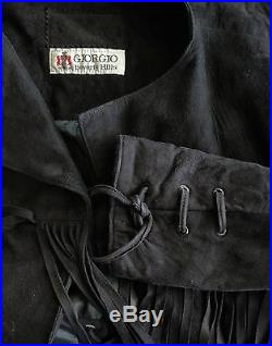 VTG 80s GIORGIO BEVERLY HILLS Womens S Fringe Black Suede Cropped Jacket USA