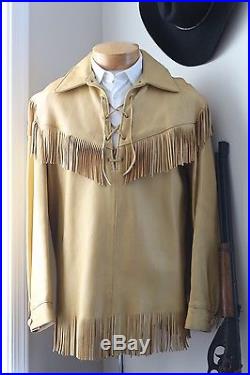 VTG Buckskin Leather Fringe Shirt Jacket 42 Cowboy Western Frontier Hippie Mens