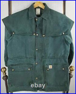 VTG CARHARTT Medium Green Rancher Duster Field Barn Jacket Coat Full Zip Mens
