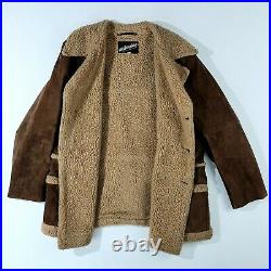 VTG Marlboro Man Shearling Leather Wool Sherpa Ranch Jacket Coat Size 46L Brown