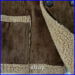 VTG Marlboro Man Shearling Leather Wool Sherpa Ranch Jacket Coat Size 46L Brown