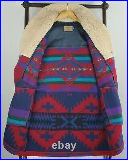 VTG PENDLETON Size 42 Large Wool Shearling Shawl Southwest Aztec Jacket Mens