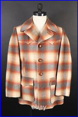 VTG PENDLETON Wool Shadow Plaid Western Ranch Coat Jacket USA Mens Size 44