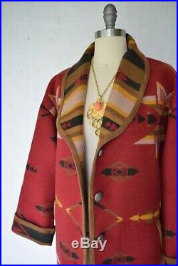VTG Pendleton Knockabouts wool Aztec southwest Mexican blanket coat jacket ranch