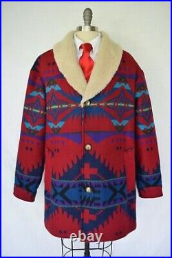VTG Pendleton Shearling fur wool Aztec southwest blanket coat jacket ranch XL 46