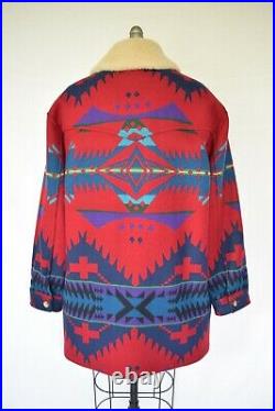 VTG Pendleton Shearling fur wool Aztec southwest blanket coat jacket ranch XL 46