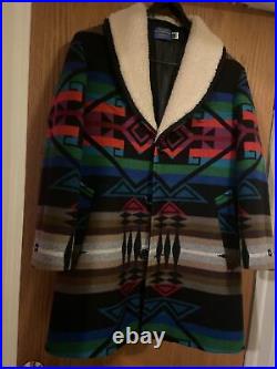 VTG Pendleton Western Wear Aztec Wool Blanket Sherpa Coat Jacket Mens 38