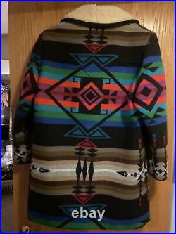 VTG Pendleton Western Wear Aztec Wool Blanket Sherpa Coat Jacket Mens 38
