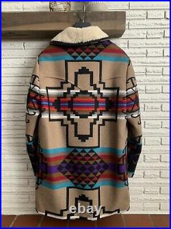 VTG Pendleton Western Wear Aztec Wool Blanket Sherpa Coat Jacket Mens 40 LG