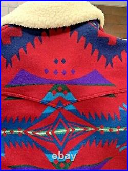 VTG Pendleton Western Wear Aztec Wool Blanket Sherpa Coat Jacket Mens 44 XL