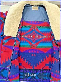 VTG Pendleton Western Wear Aztec Wool Blanket Sherpa Coat Jacket Mens 44 XL