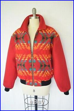 VTG Pendleton wool Aztec southwest Mexican blanket coat jacket bomber red Unisex