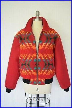 VTG Pendleton wool Aztec southwest Mexican blanket coat jacket bomber red Unisex